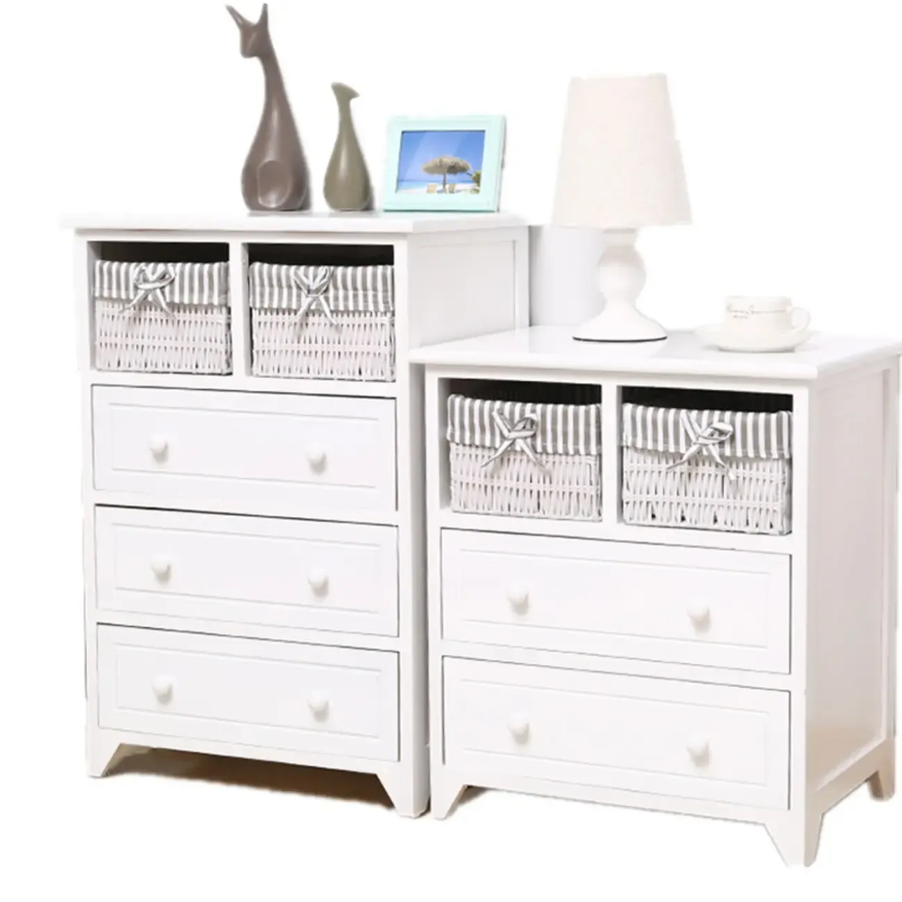 Modern Small Accent Cabinet with Drawers & Exterior Shelf Image - 6