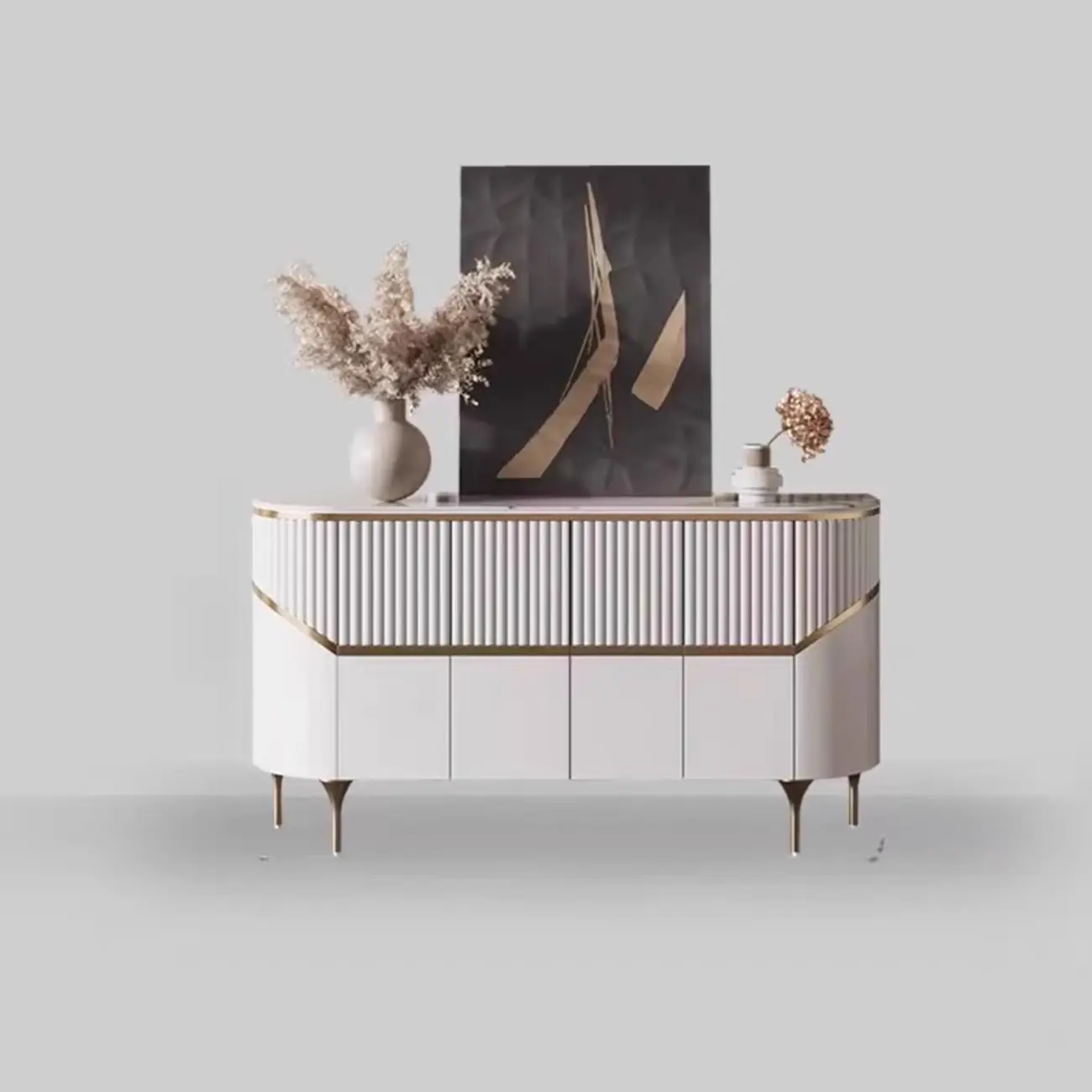 Modern White/Black Buffet Table with Cabinets Image - 5 | homeyfad