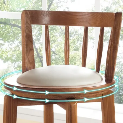 Mid-century Modern Wooden Upholstered Round Swivel Bar Stools Image - 5