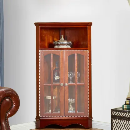 Classic Storage Corner Cabinet with Glass Doors & Shelf Image - 6