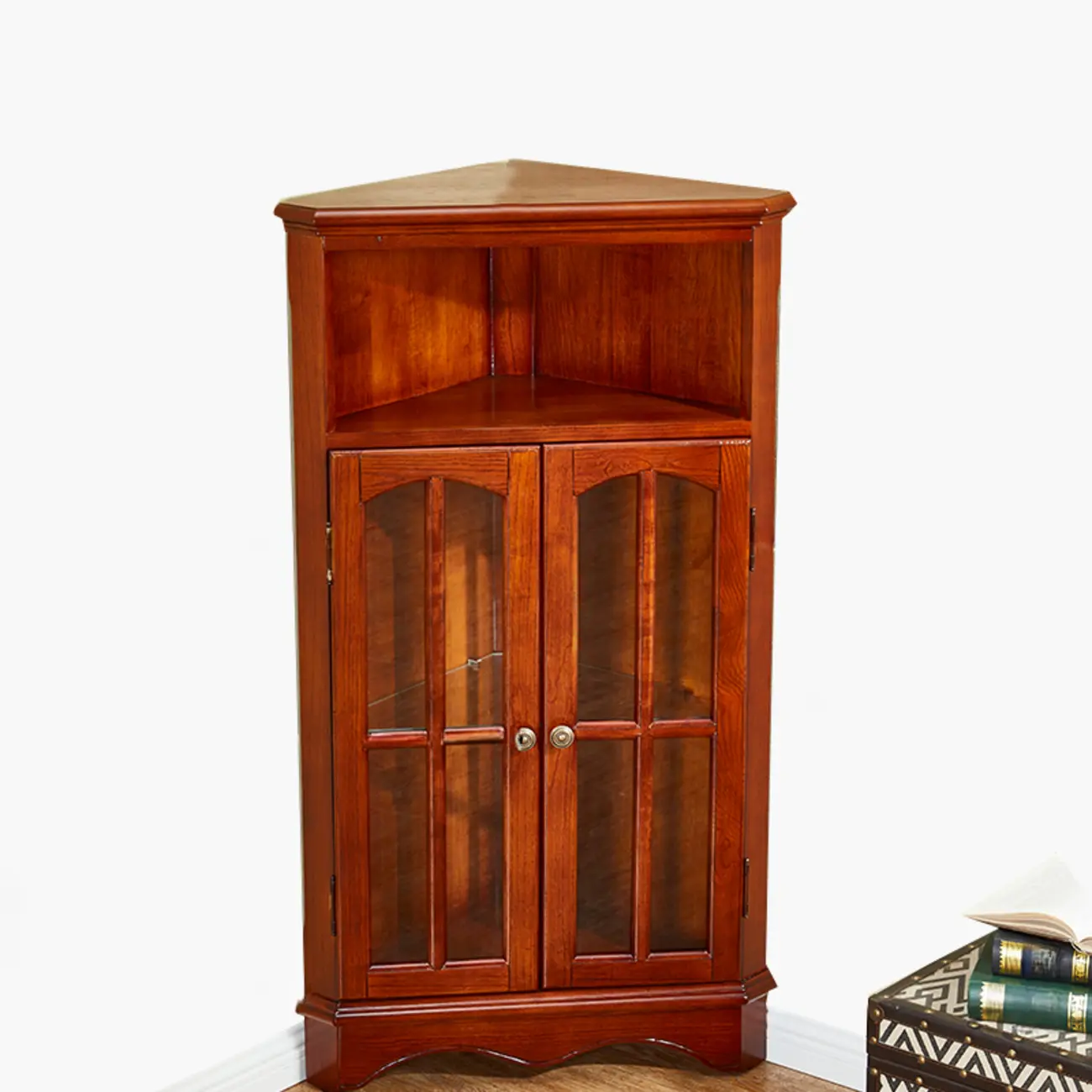 Classic Storage Corner Cabinet with Glass Doors & Shelf Image - 8 | homeyfad