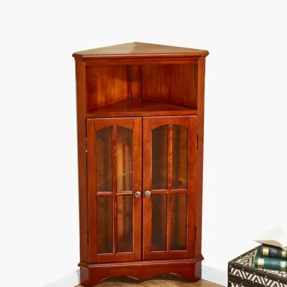 Classic Storage Corner Cabinet with Glass Doors & Shelf Image - 8