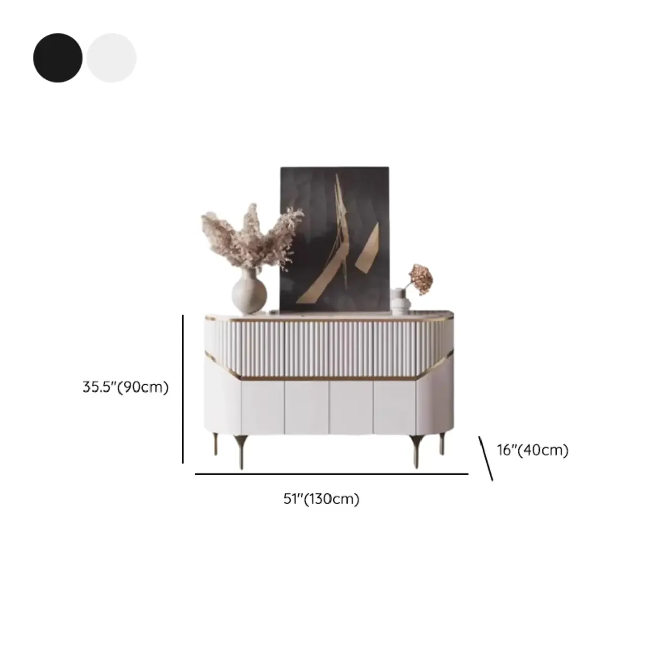 Modern White/Black Buffet Table with Cabinets #size