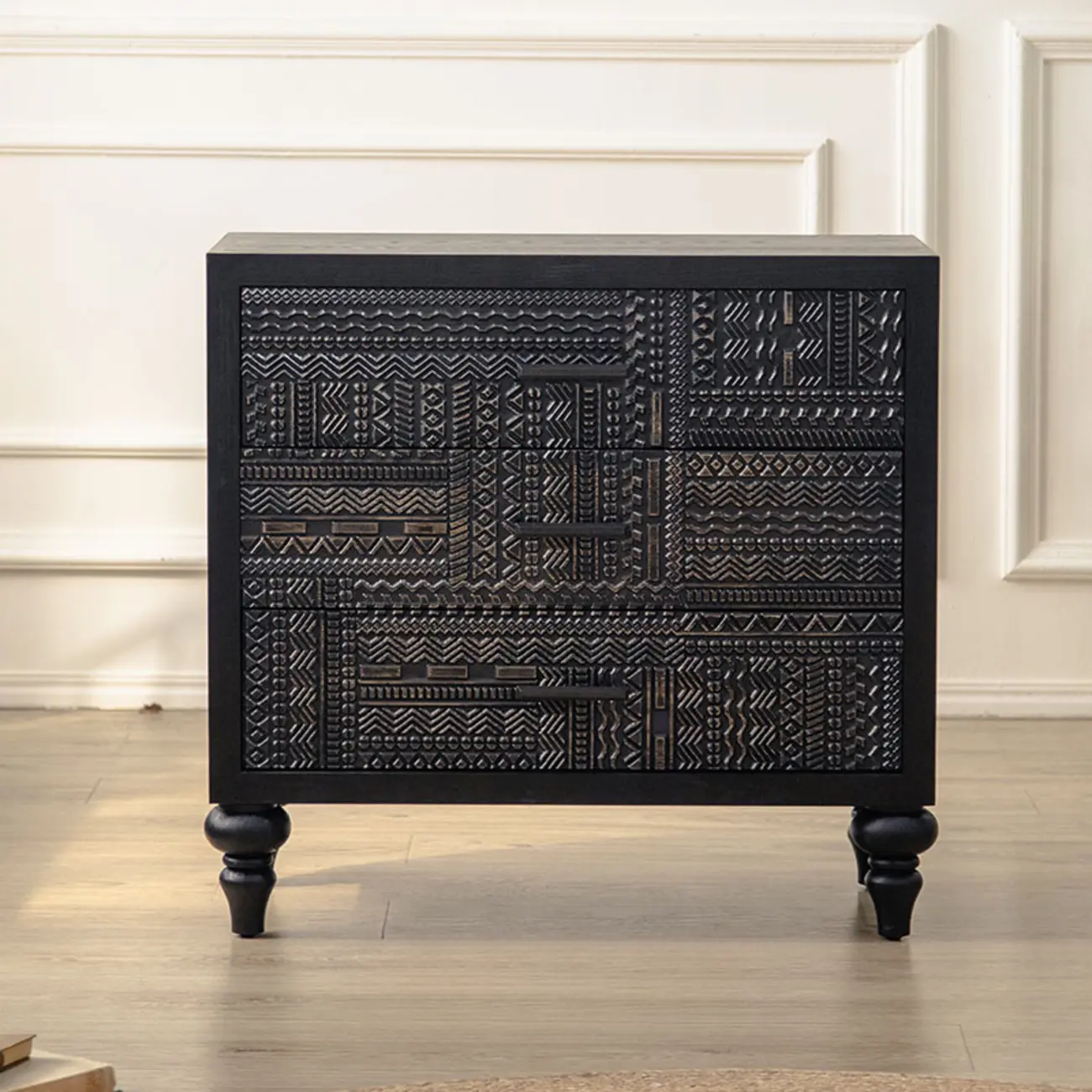 Mid-Century Wood Carved Cabinet for Living Room Decor Image - 5 | homeyfad