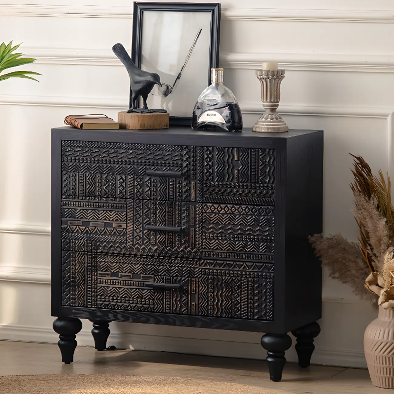 Mid-Century Wood Carved Cabinet for Living Room Decor Image - 7 | homeyfad