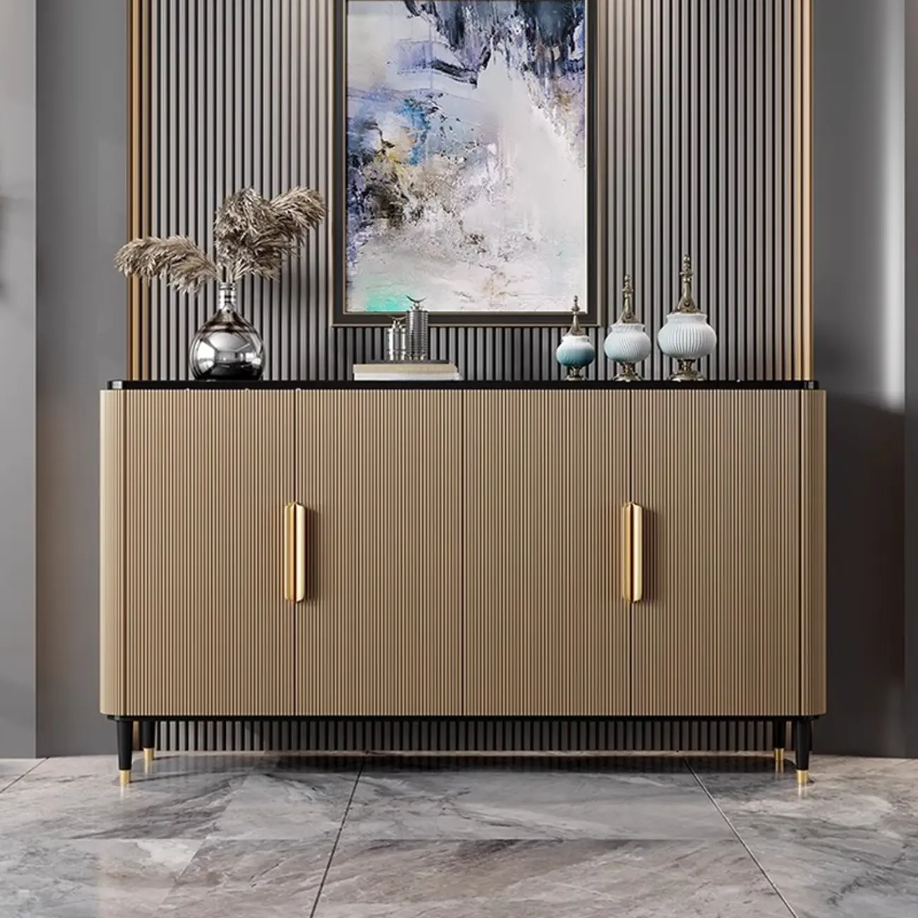 35.5" Glam Wooden Accent Cabinet for Living Room Decor Image - 6 | homeyfad