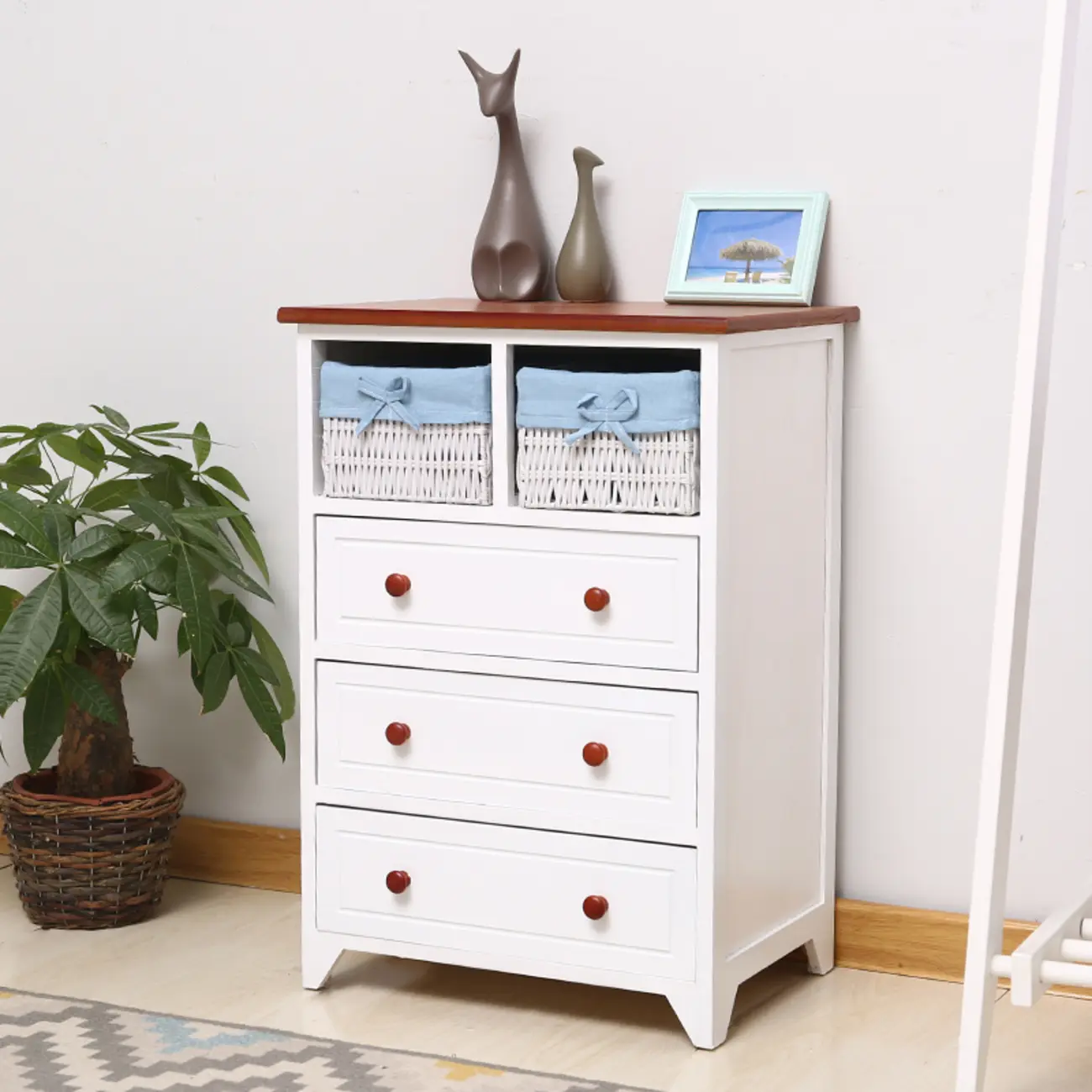 Modern Small Accent Cabinet with Drawers & Exterior Shelf Image - 14 | homeyfad