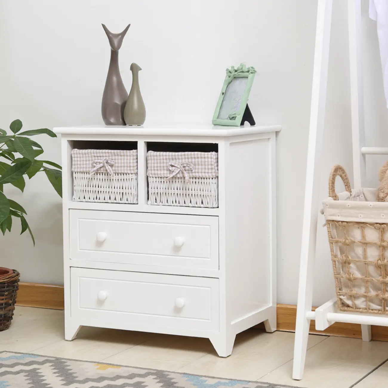 Modern Small Accent Cabinet with Drawers & Exterior Shelf Image - 15 | homeyfad