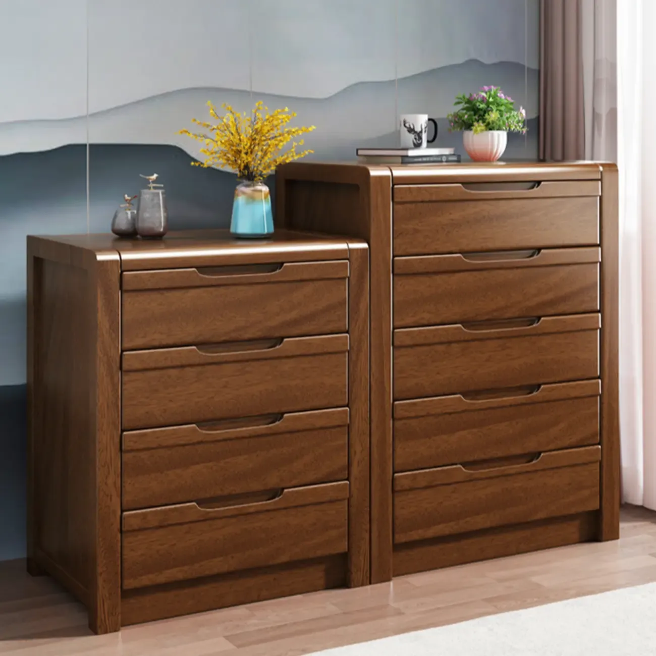 Mid-Century Solid Wood Cabinet with Freestanding Design Image - 1