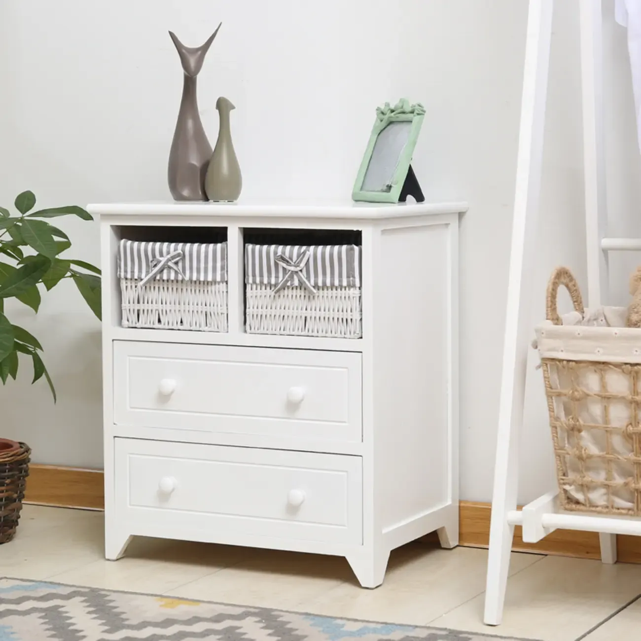 Modern Small Accent Cabinet with Drawers & Exterior Shelf Image - 16