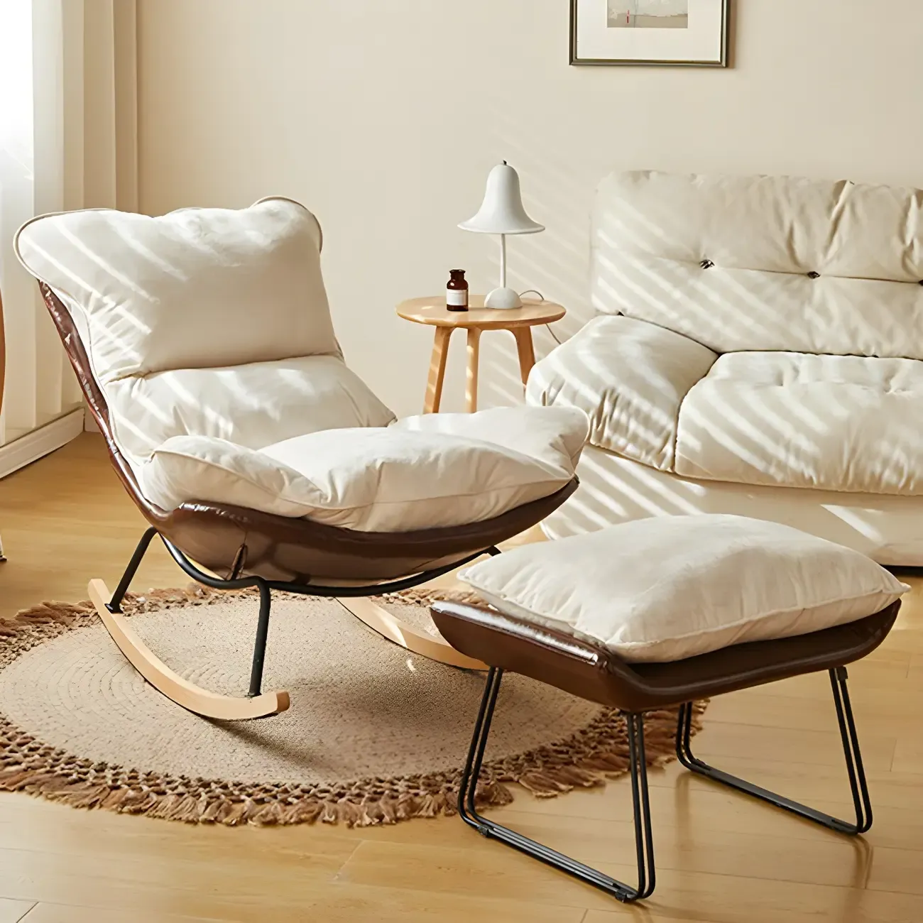 Suede Upholstered Rocking Chair with Ottoman for Living Room Image - 1