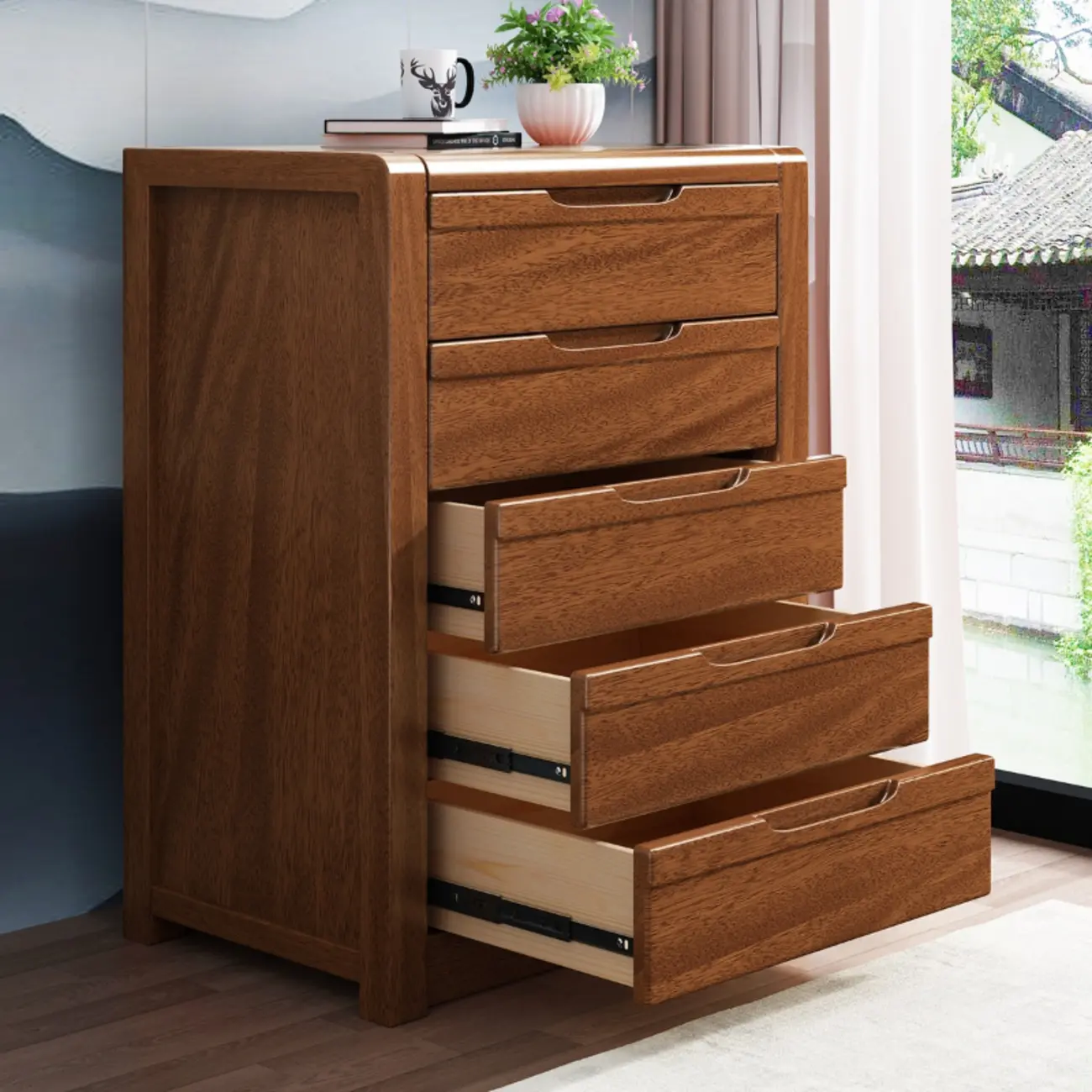 Mid-Century Solid Wood Cabinet with Freestanding Design Image - 2 | homeyfad