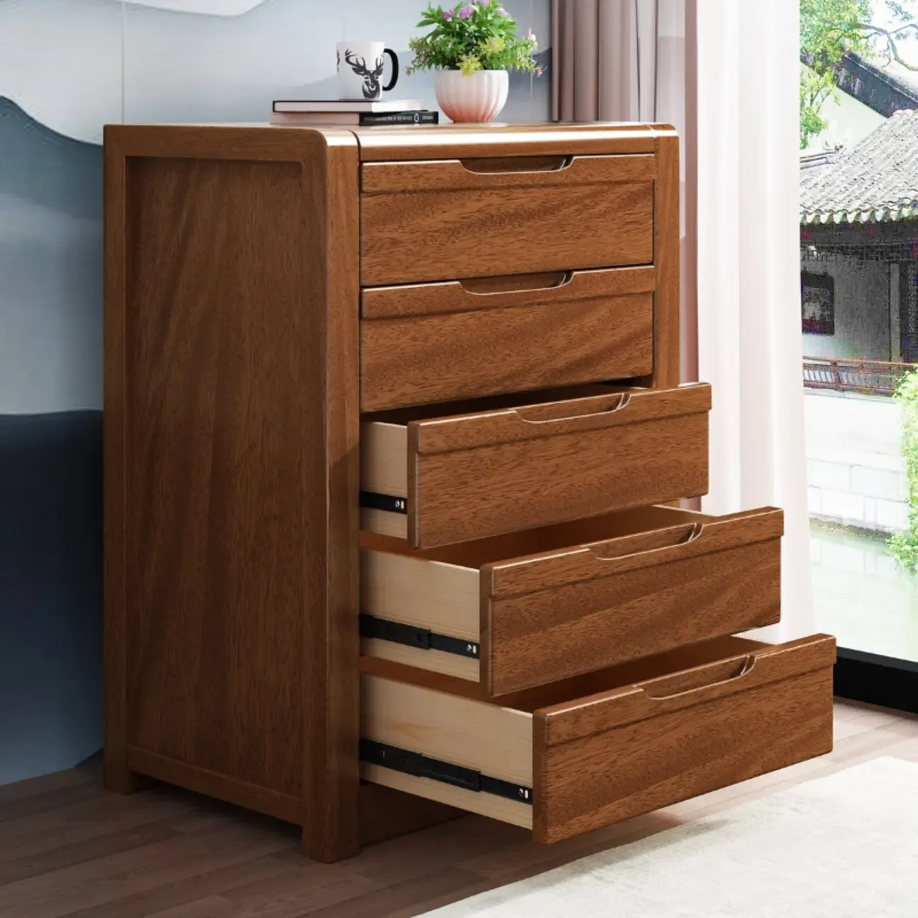 Mid-Century Solid Wood Cabinet with Freestanding Design Image - 2