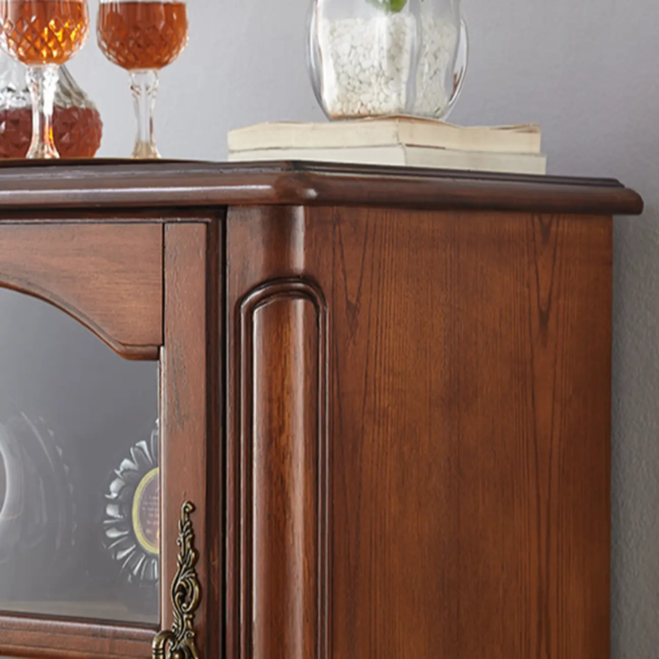 Rustic Wooden Interior Cabinet with Glass Display & Drawer Image - 8 | homeyfad