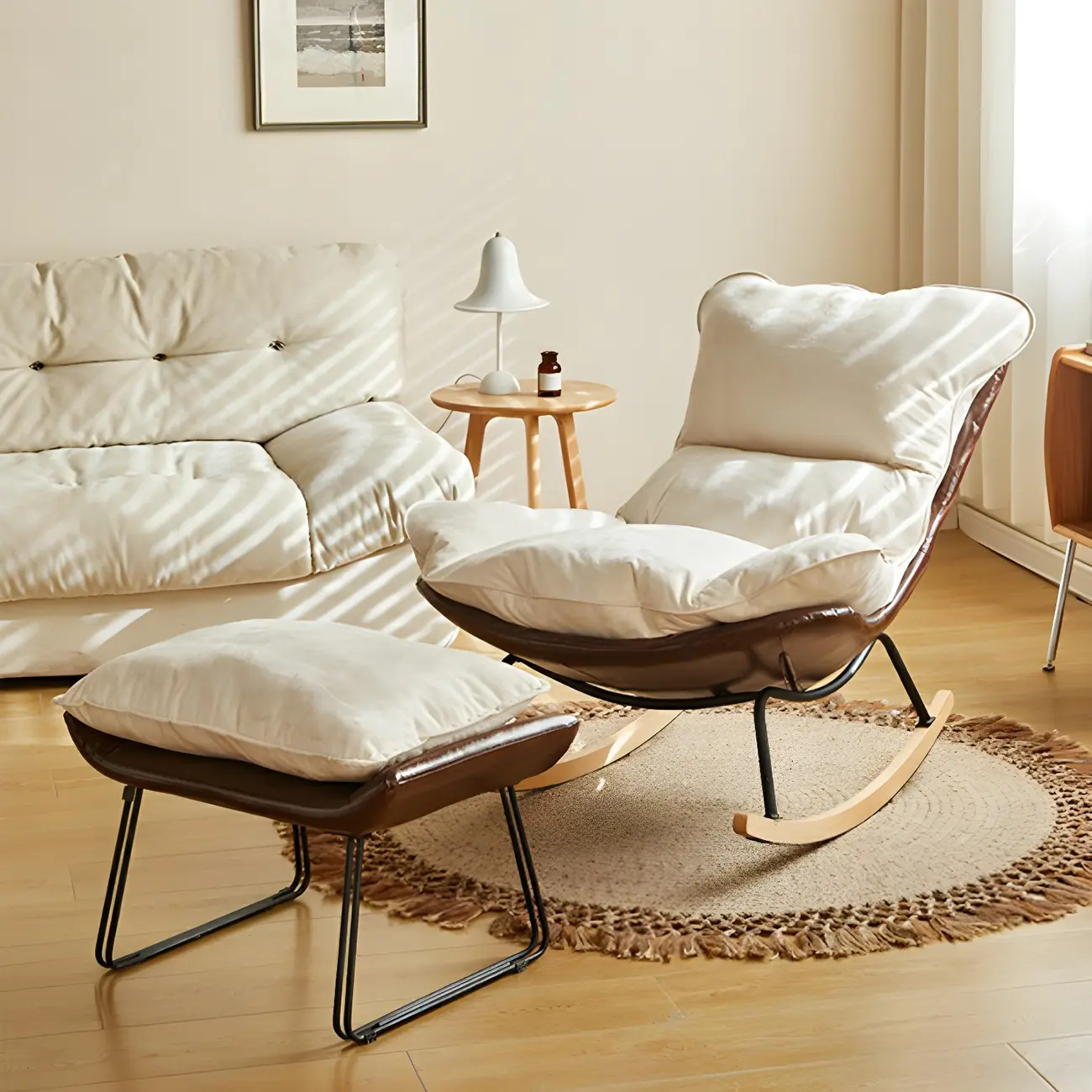 Suede Upholstered Rocking Chair with Ottoman for Living Room Image - 2 | homeyfad