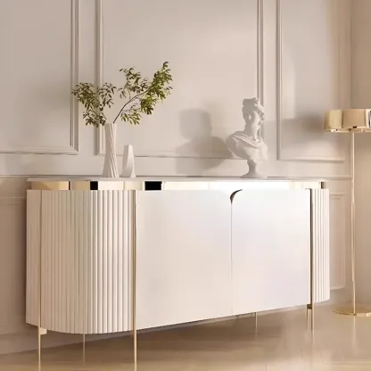 Modern White Sideboard with Mirrored Accent and Storage Image - 1