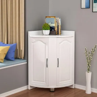 Modern Triangle Wooden Accent Cabinet for Living Room Space Image - 1