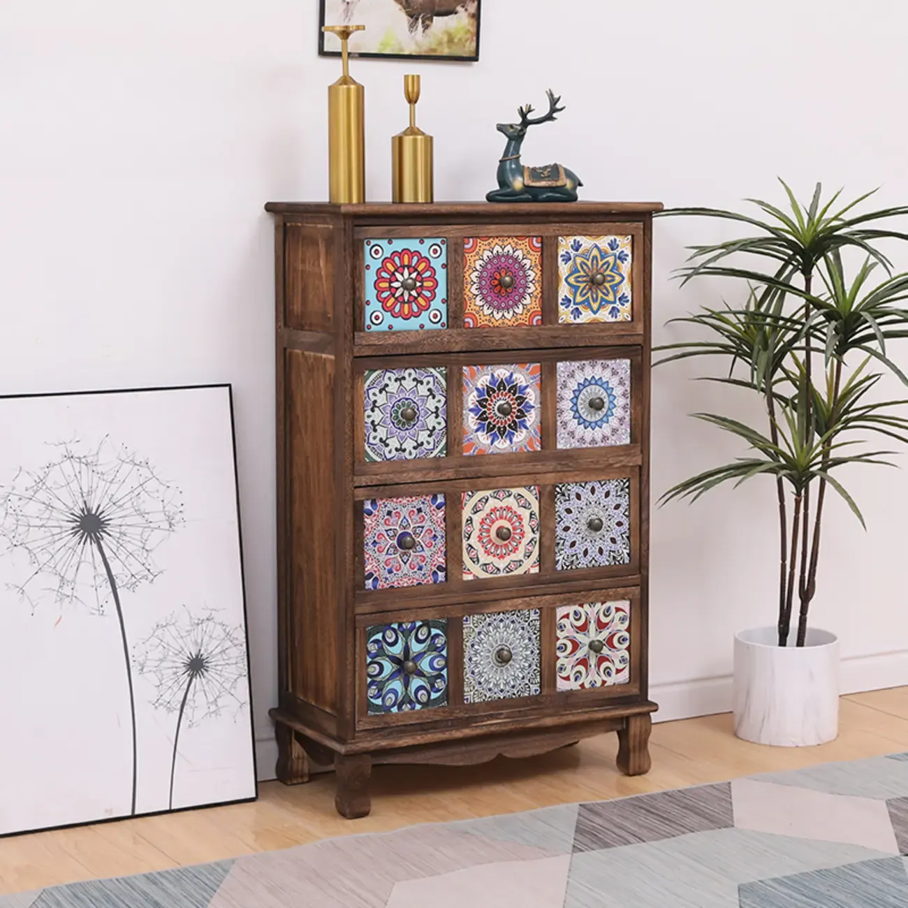 Mid-Century Modern Cabinet with Decorative patterns for Home Image - 31