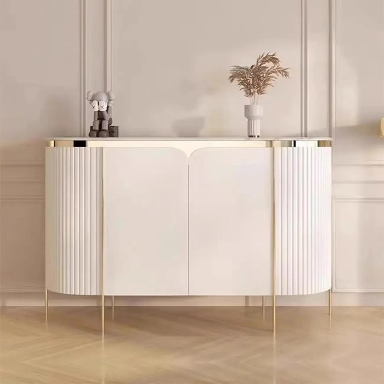Modern White Sideboard with Mirrored Accent and Storage Image - 2