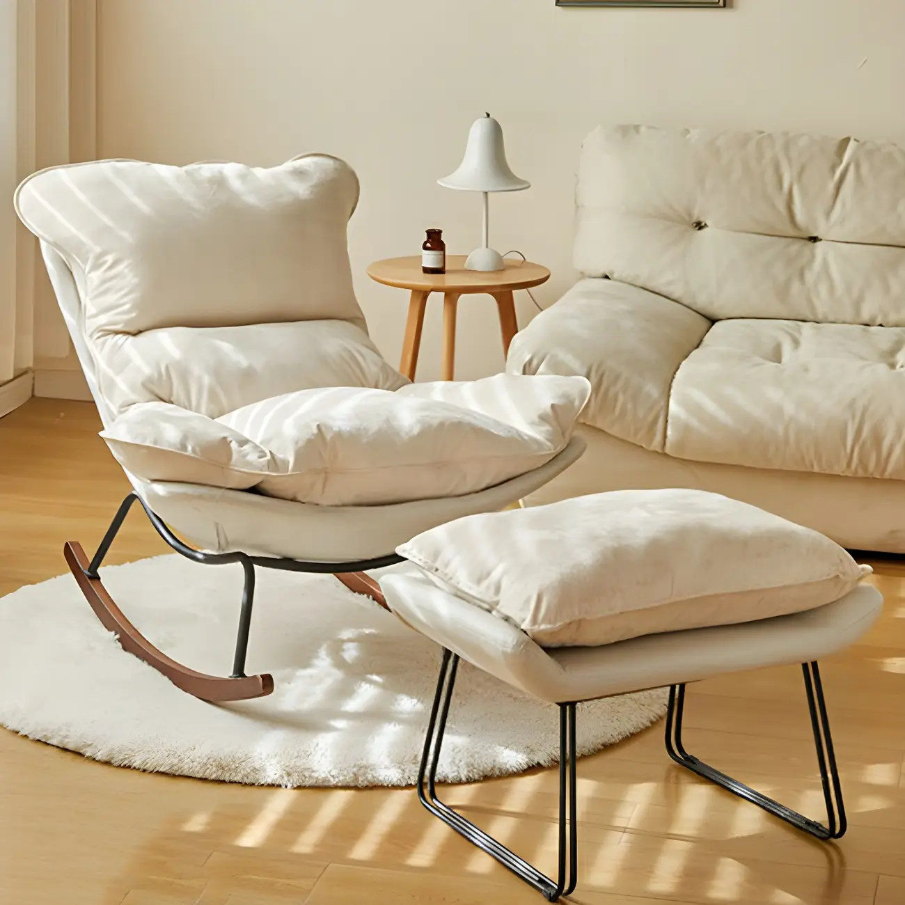 Suede Upholstered Rocking Chair with Ottoman for Living Room Image - 3 | homeyfad