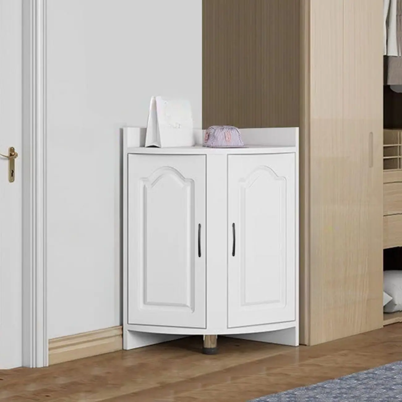 Modern Triangle Wooden Accent Cabinet for Living Room Space Image - 2 | homeyfad