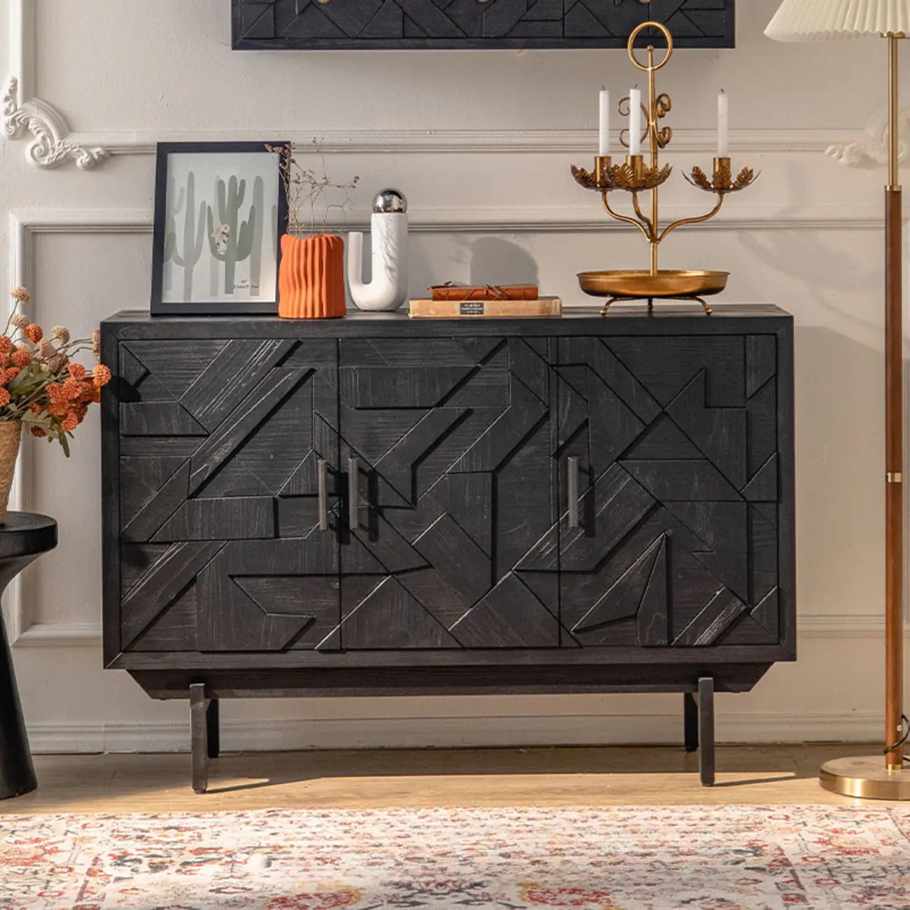 Mid-Century Wood Carved Cabinet for Living Room Decor Image - 13 | homeyfad