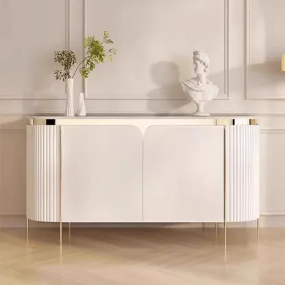 Modern White Sideboard with Mirrored Accent and Storage Image - 3