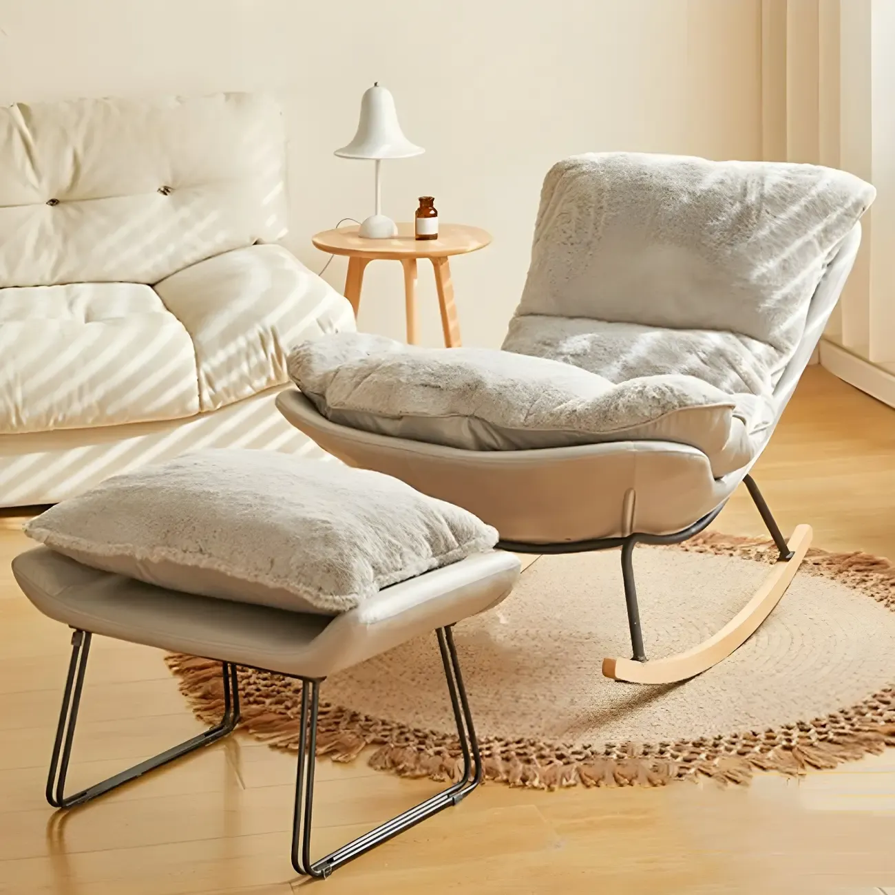 Suede Upholstered Rocking Chair with Ottoman for Living Room Image - 4