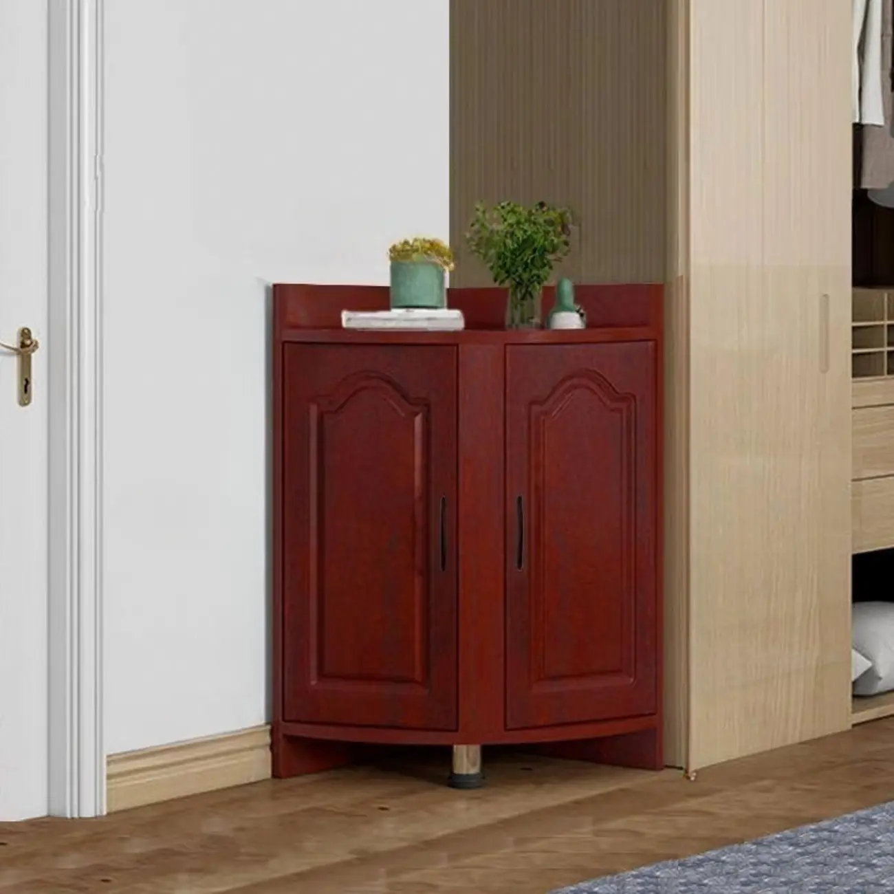 Modern Triangle Wooden Accent Cabinet for Living Room Space Image - 3 | homeyfad