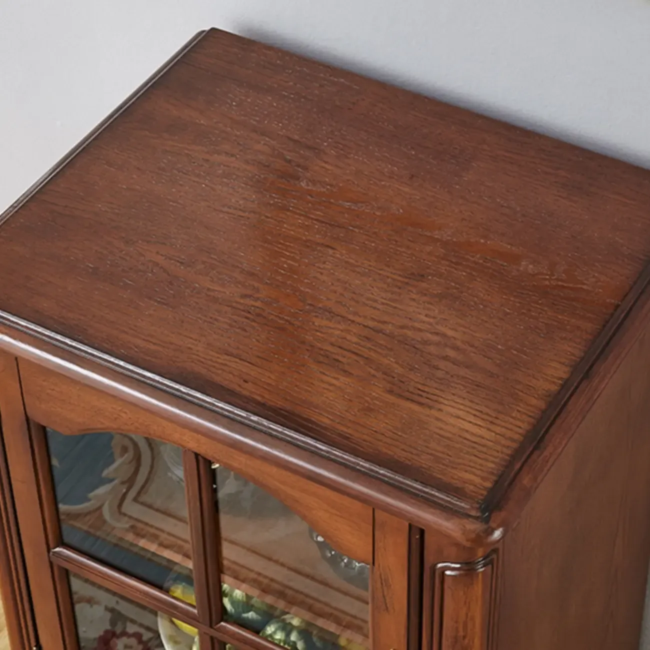 Rustic Wooden Interior Cabinet with Glass Display & Drawer Image - 11