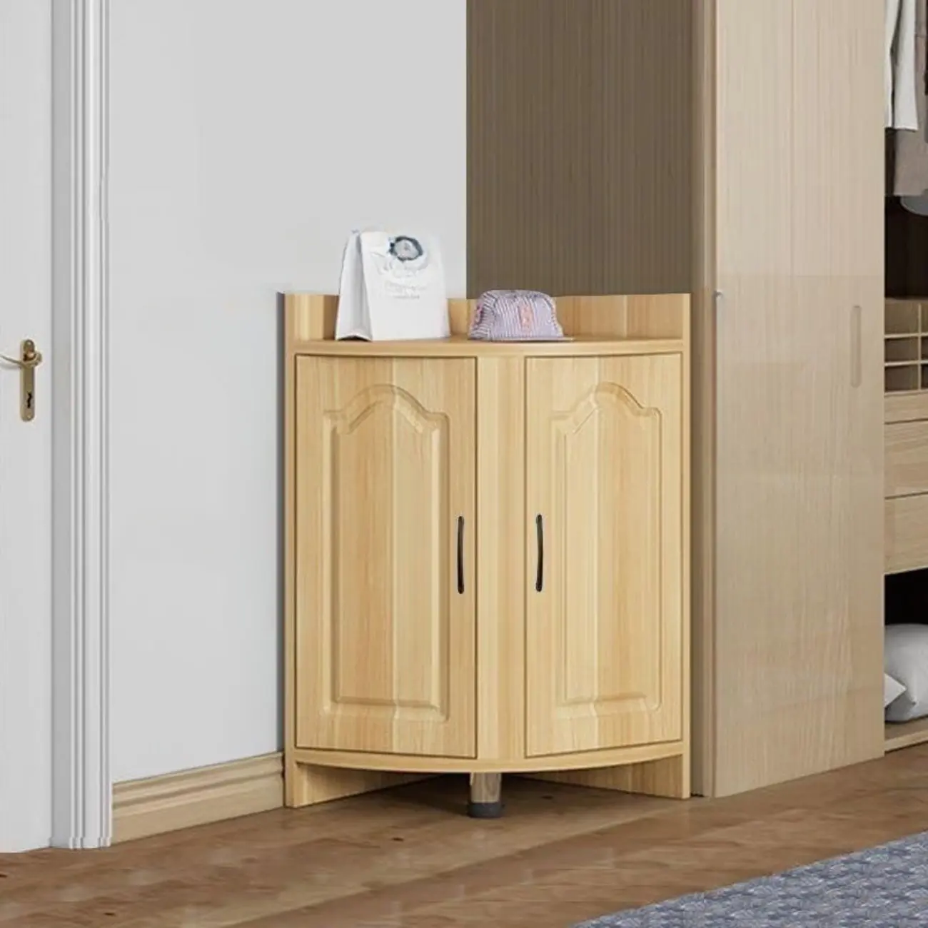 Modern Triangle Wooden Accent Cabinet for Living Room Space Image - 4 | homeyfad