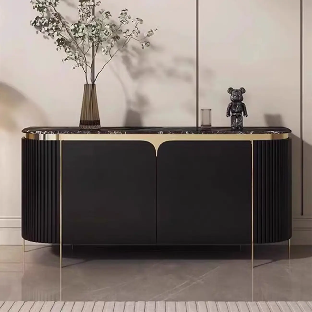 Modern White Sideboard with Mirrored Accent and Storage Image - 5 | homeyfad