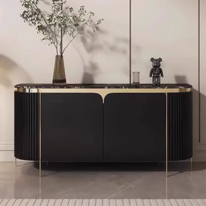 Modern White Sideboard with Mirrored Accent and Storage Image - 5