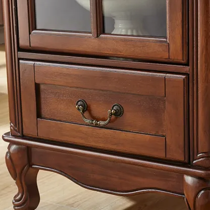 Rustic Wooden Interior Cabinet with Glass Display & Drawer Image - 12