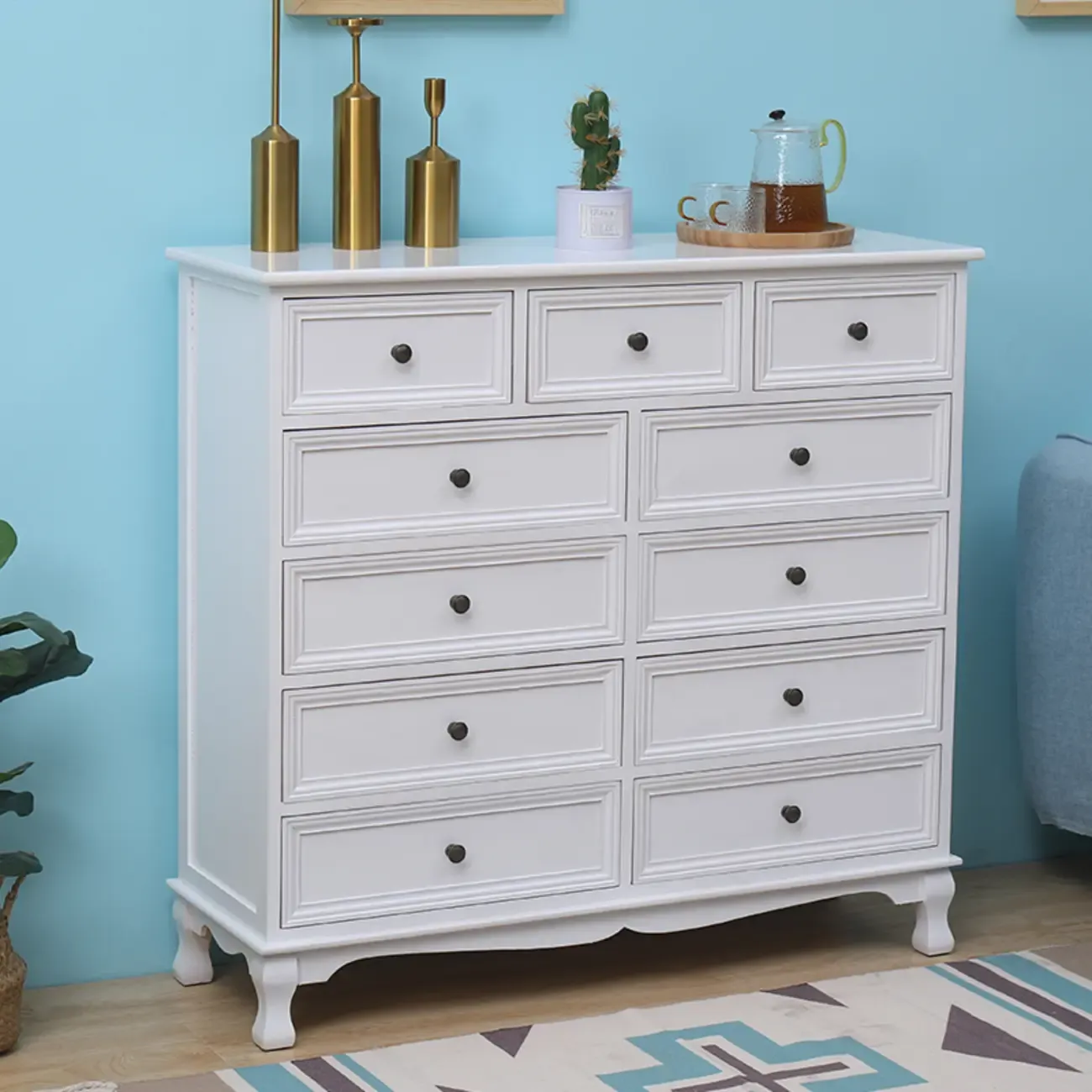 Rustic Wooden White Accent Cabinet with Multiple Drawers Image - 1