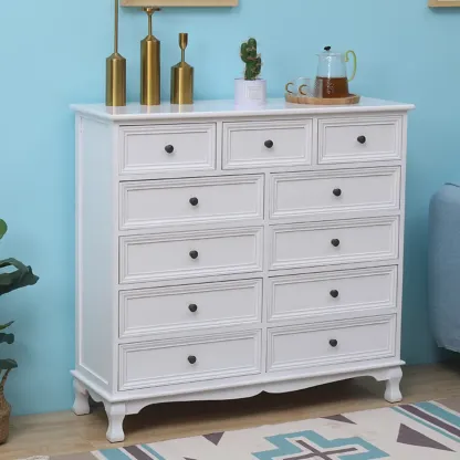 Rustic Wooden White Accent Cabinet with Multiple Drawers Image - 1
