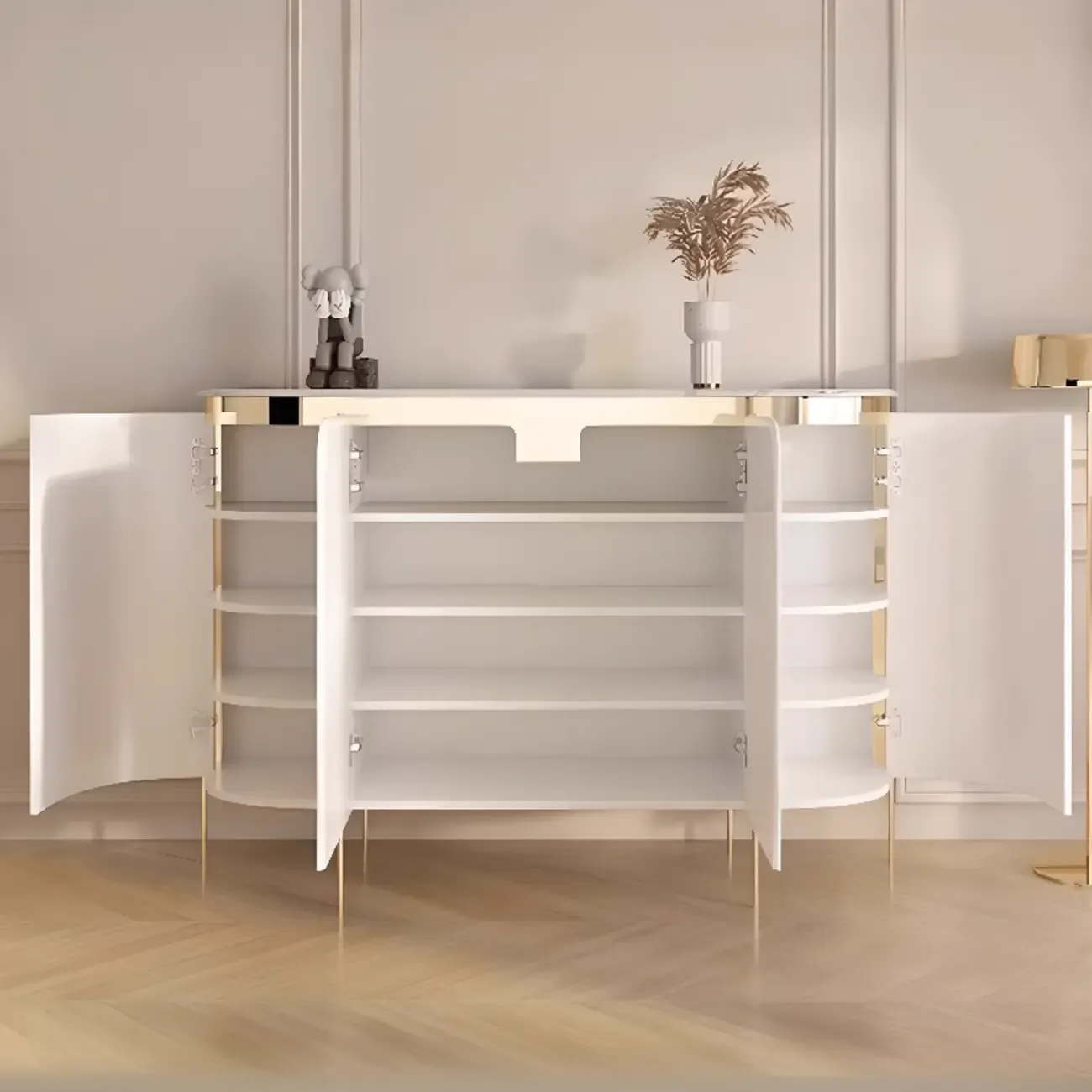 Modern White Sideboard with Mirrored Accent and Storage Image - 6