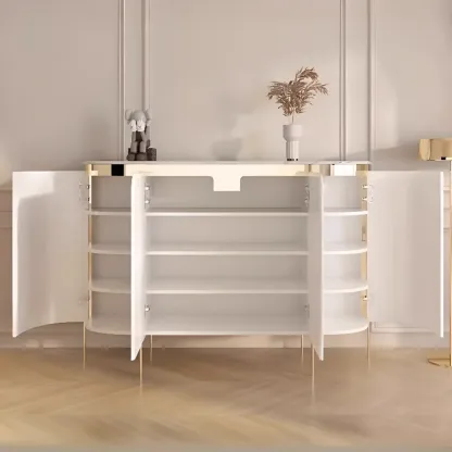 Modern White Sideboard with Mirrored Accent and Storage Image - 6