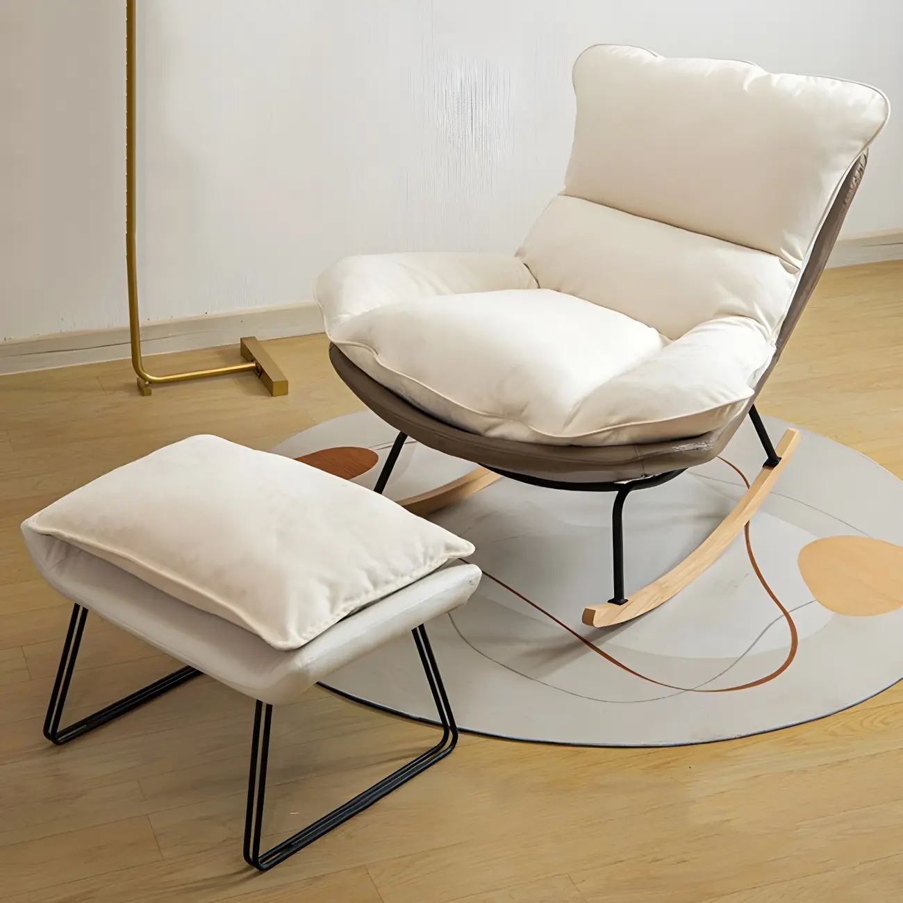 Suede Upholstered Rocking Chair with Ottoman for Living Room Image - 6 | homeyfad