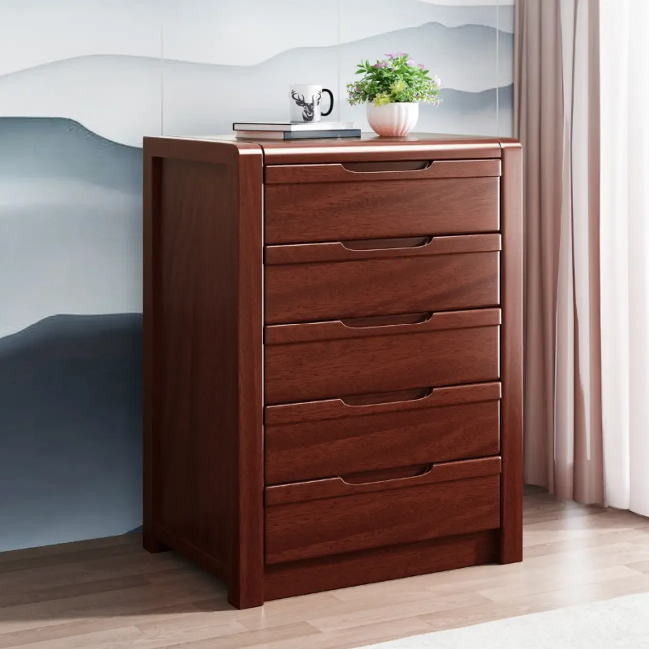 Mid-Century Solid Wood Cabinet with Freestanding Design Image - 7