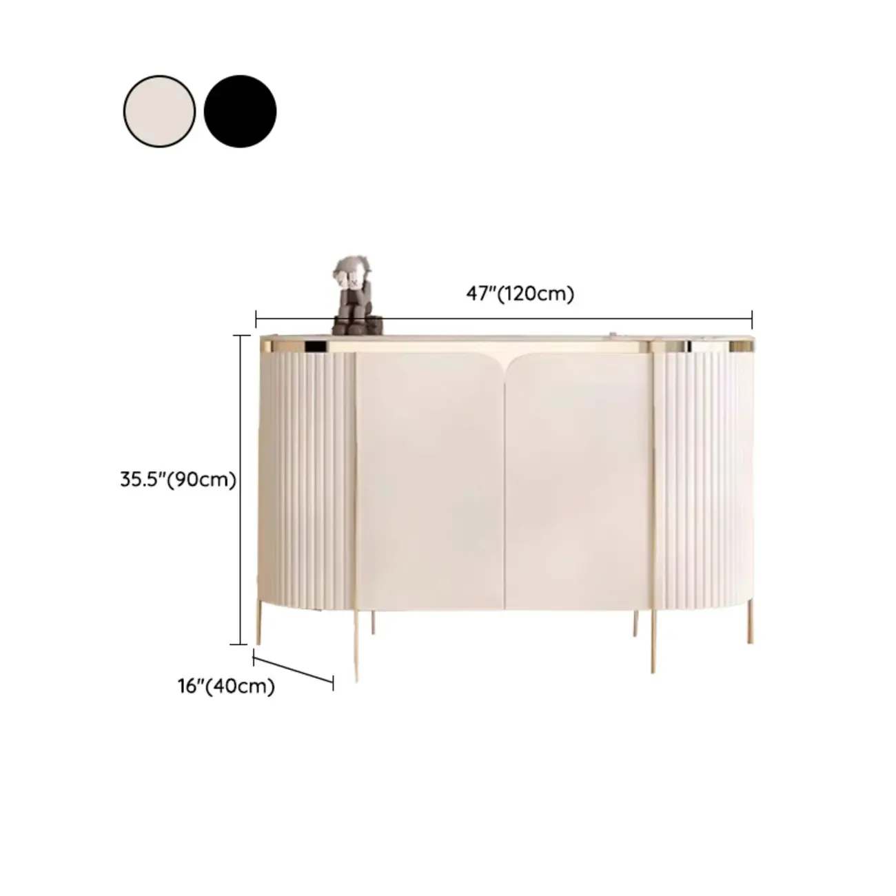 Modern White Sideboard with Mirrored Accent and Storage #size