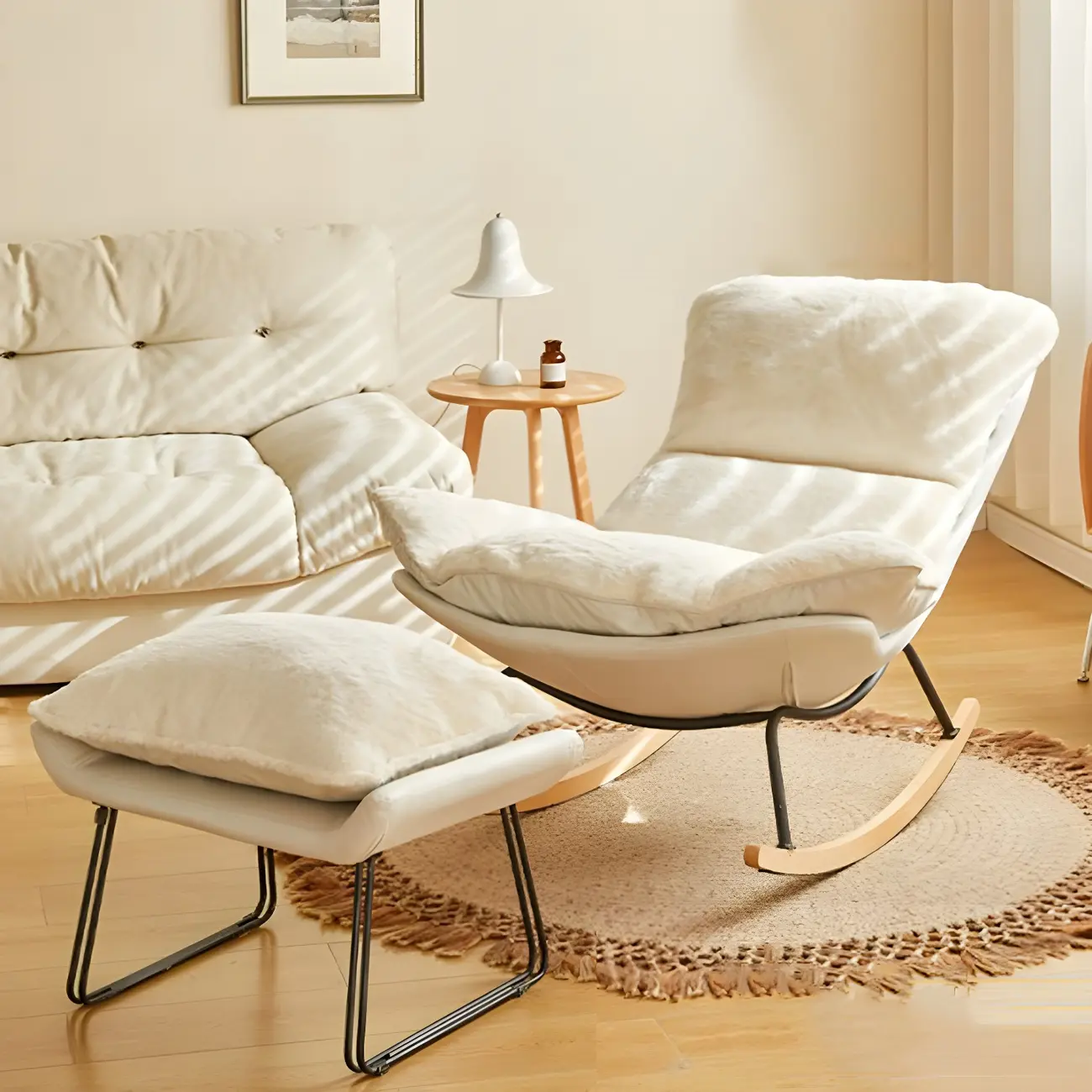 Suede Upholstered Rocking Chair with Ottoman for Living Room Image - 7 | homeyfad