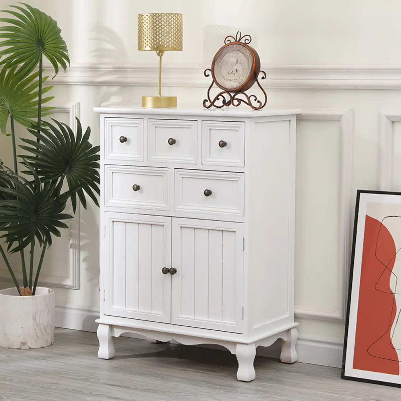 Rustic Wooden White Accent Cabinet with Multiple Drawers Image - 3 | homeyfad