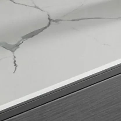 Modern Wooden Buffet Table with Stone Top and Storage Image - 7