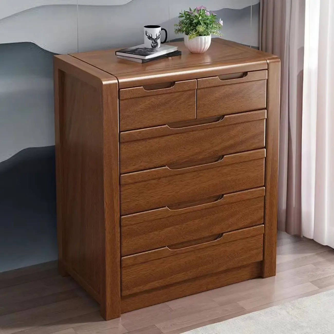 Mid-Century Solid Wood Cabinet with Freestanding Design Image - 9