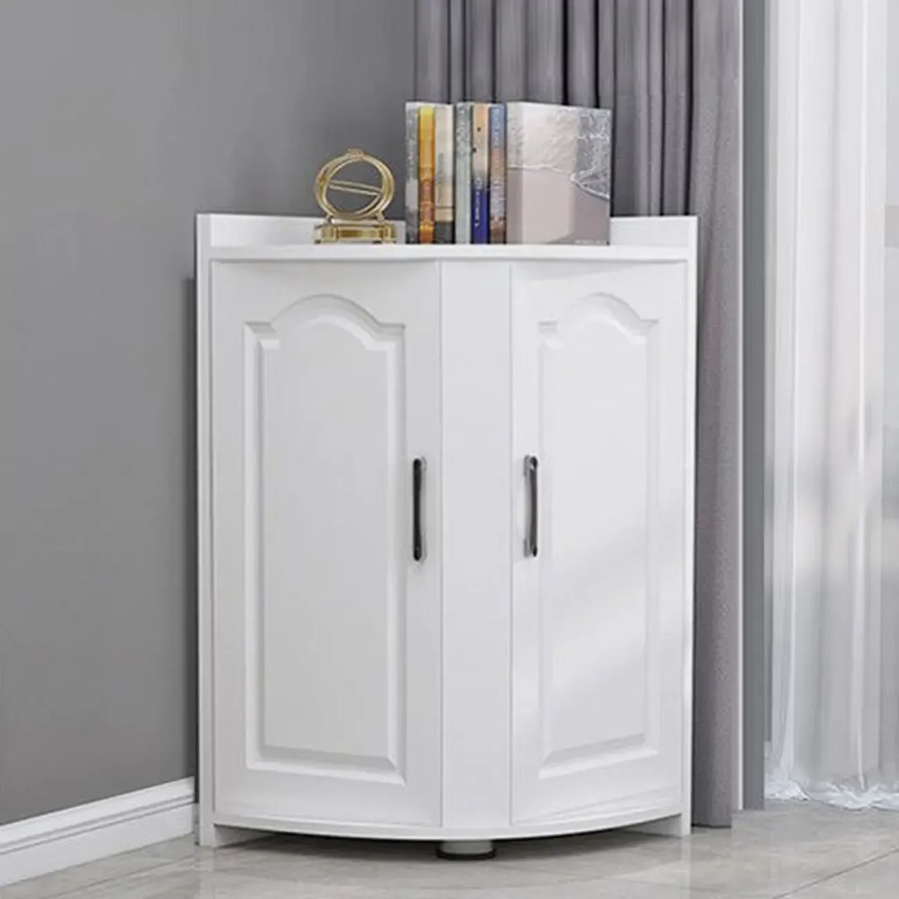 Modern Triangle Wooden Accent Cabinet for Living Room Space Image - 8