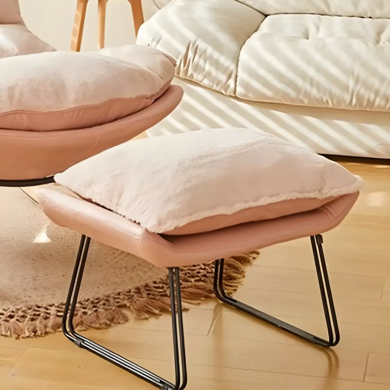 Suede Upholstered Rocking Chair with Ottoman for Living Room Image - 8