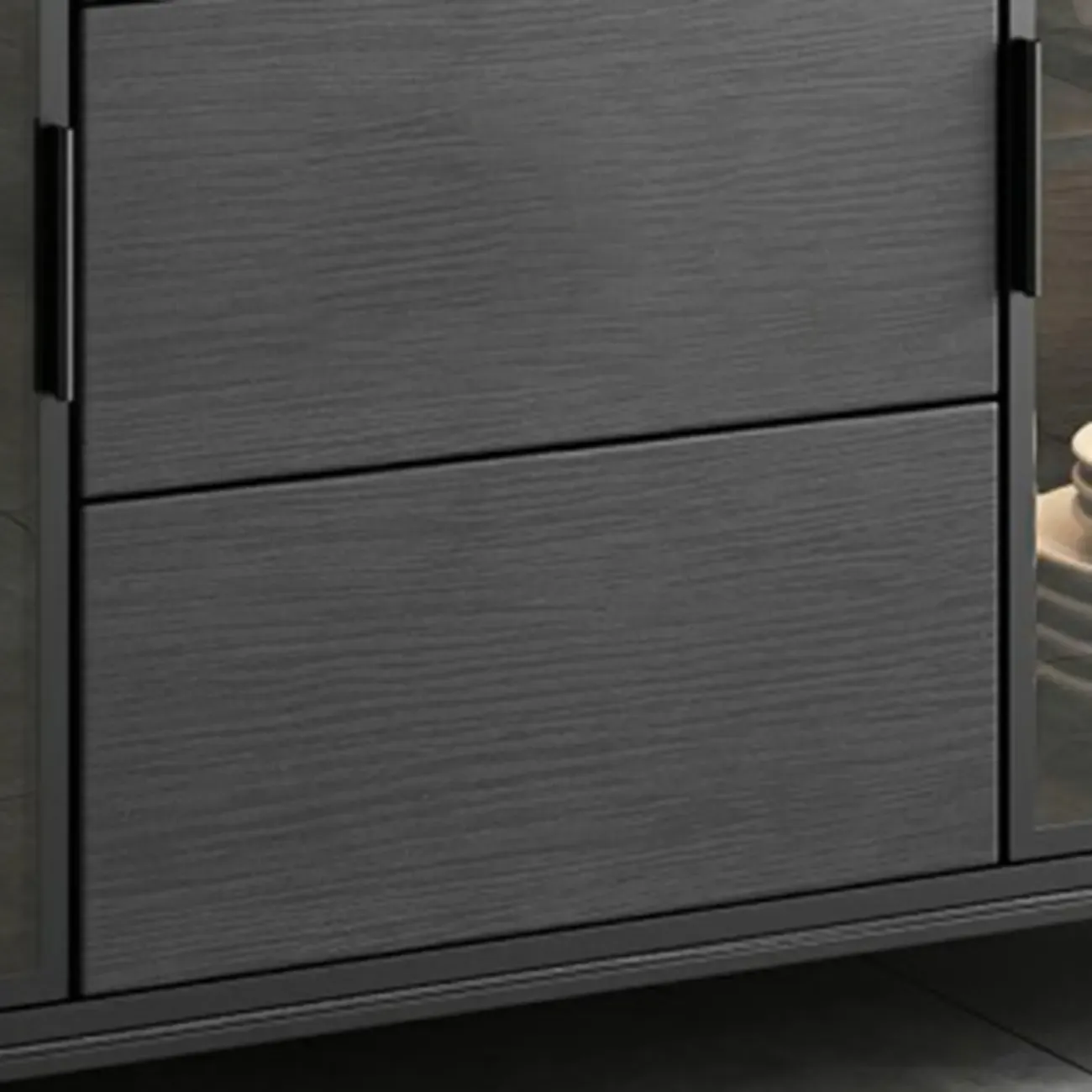 Modern Wooden Buffet Table with Stone Top and Storage Image - 8