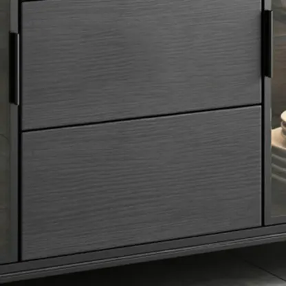 Modern Wooden Buffet Table with Stone Top and Storage Image - 8