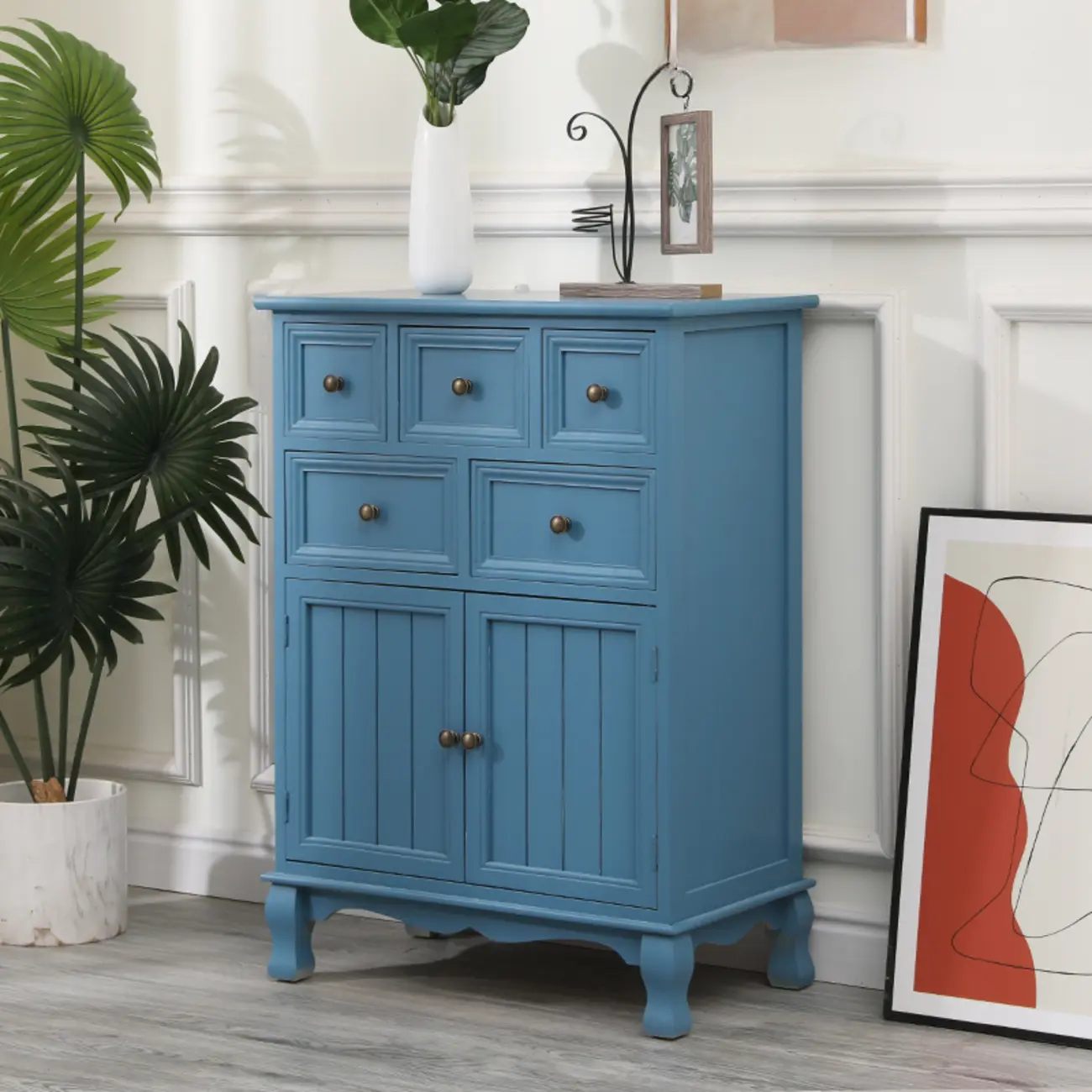 Rustic Wooden White Accent Cabinet with Multiple Drawers Image - 4 | homeyfad